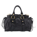 Miu Miu Side Ribbon Hand Bag Leather Black Gold Tone RT0383 Auth am13065V-3