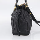 Miu Miu Side Ribbon Hand Bag Leather Black Gold Tone RT0383 Auth am13065V-4