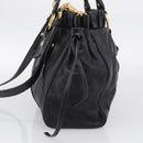 Miu Miu Side Ribbon Hand Bag Leather Black Gold Tone RT0383 Auth am13065V-5