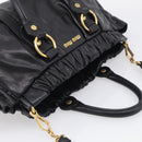 Miu Miu Side Ribbon Hand Bag Leather Black Gold Tone RT0383 Auth am13065V-6