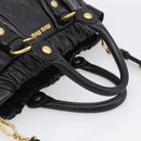 Miu Miu Side Ribbon Hand Bag Leather Black Gold Tone RT0383 Auth am13065V-7