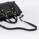 Miu Miu Side Ribbon Hand Bag Leather Black Gold Tone RT0383 Auth am13065V-9