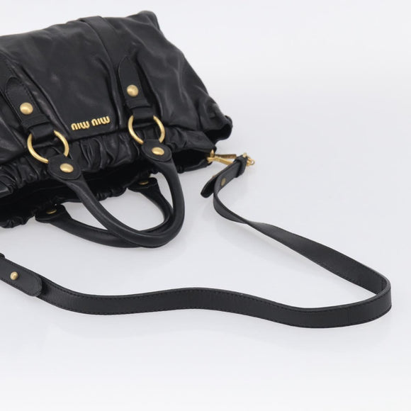 Miu Miu Side Ribbon Hand Bag Leather Black Gold Tone RT0383 Auth am13065V