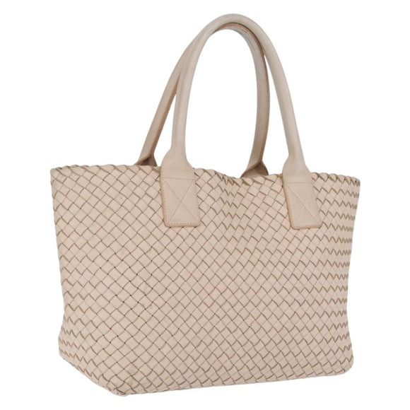 Bottega Veneta INTRECCIATO Cabas PM Tote Bag Leather Ivory 161357 Auth am13069A