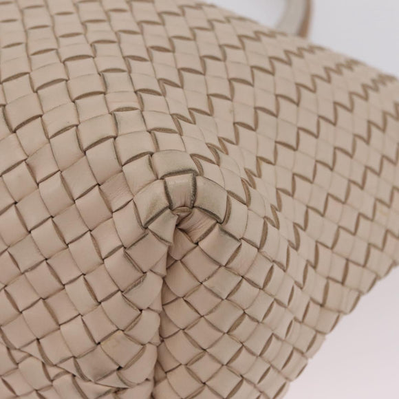Bottega Veneta INTRECCIATO Cabas PM Tote Bag Leather Ivory 161357 Auth am13069A