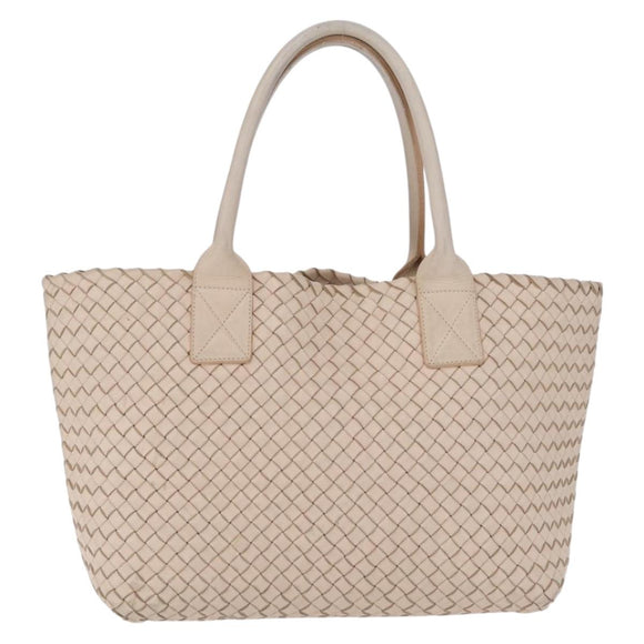 Bottega Veneta INTRECCIATO Cabas PM Tote Bag Leather Ivory 161357 Auth am13069A