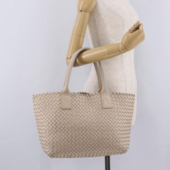 Bottega Veneta INTRECCIATO Cabas PM Tote Bag Leather Ivory 161357 Auth am13069A