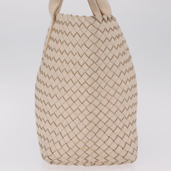 Bottega Veneta INTRECCIATO Cabas PM Tote Bag Leather Ivory 161357 Auth am13069A