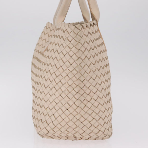 Bottega Veneta INTRECCIATO Cabas PM Tote Bag Leather Ivory 161357 Auth am13069A