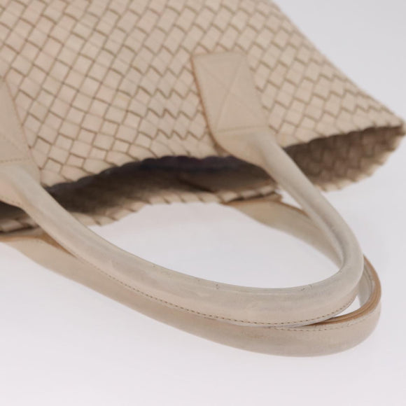 Bottega Veneta INTRECCIATO Cabas PM Tote Bag Leather Ivory 161357 Auth am13069A