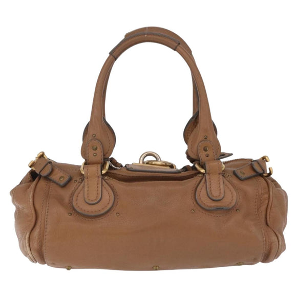 Chloe Paddington Hand Bag Leather Brown Gold Tone Auth am13070A