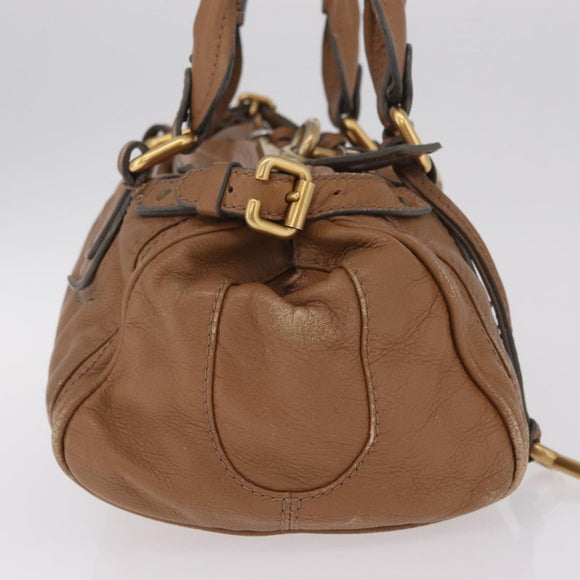 Chloe Paddington Hand Bag Leather Brown Gold Tone Auth am13070A