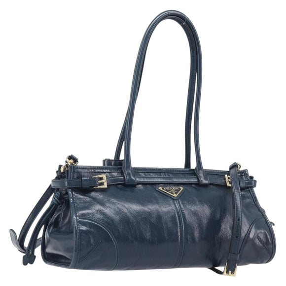 PRADA Bonnie Medium Shoulder Bag Leather Navy Gold Tone 1BA426 Auth am13071SAM