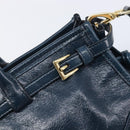 PRADA Bonnie Medium Shoulder Bag Leather Navy Gold Tone 1BA426 Auth am13071SAM-18