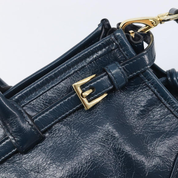 PRADA Bonnie Medium Shoulder Bag Leather Navy Gold Tone 1BA426 Auth am13071SAM