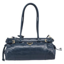 PRADA Bonnie Medium Shoulder Bag Leather Navy Gold Tone 1BA426 Auth am13071SAM-2