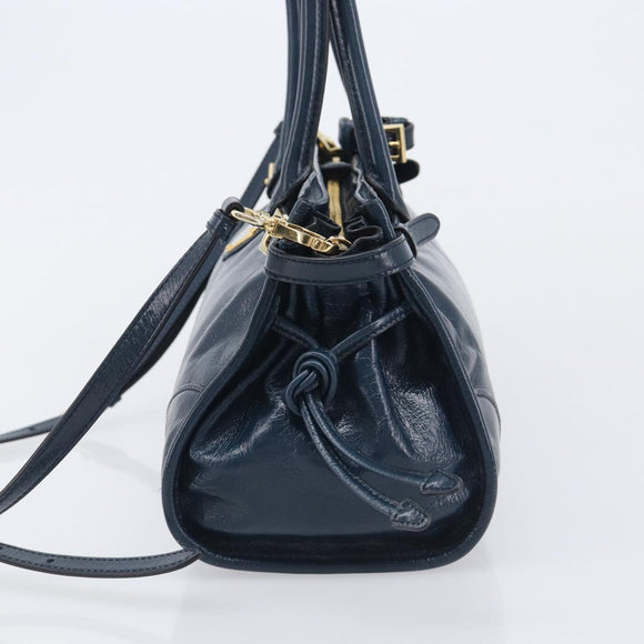PRADA Bonnie Medium Shoulder Bag Leather Navy Gold Tone 1BA426 Auth am13071SAM