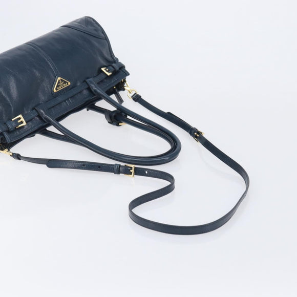 PRADA Bonnie Medium Shoulder Bag Leather Navy Gold Tone 1BA426 Auth am13071SAM