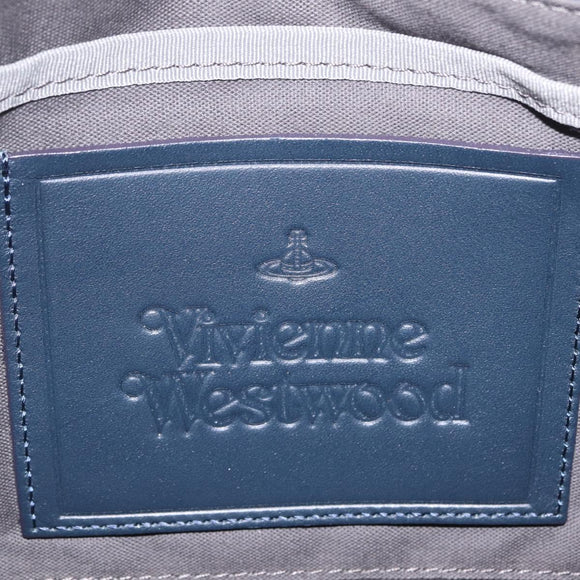 Vivienne Westwood Clutch Bag Leather Navy Silver Auth am13080V