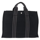 HERMES Fourre Tout MM Hand Bag Canvas Black Silver Auth am13081A-2