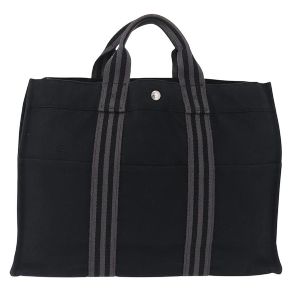 HERMES Fourre Tout MM Hand Bag Canvas Black Silver Auth am13081A