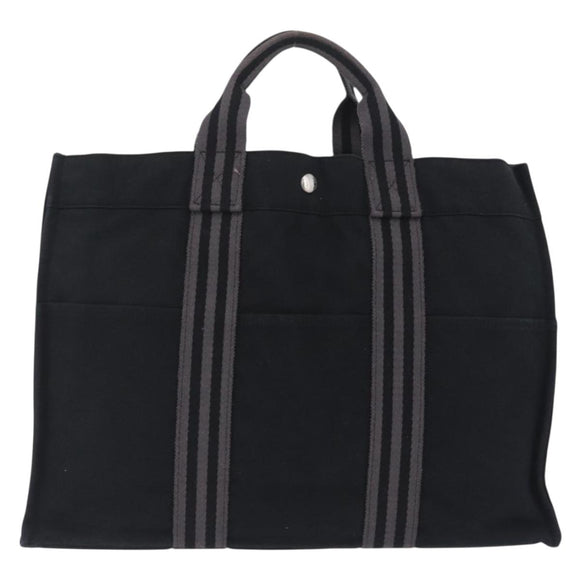 HERMES Fourre Tout MM Hand Bag Canvas Black Silver Auth am13081A
