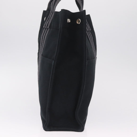 HERMES Fourre Tout MM Hand Bag Canvas Black Silver Auth am13081A