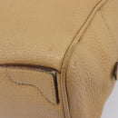PRADA Bowler Bag Stand Bag Hand Bag Leather Beige Silver Auth am13082A-11