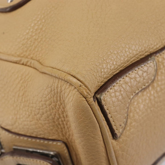 PRADA Bowler Bag Stand Bag Hand Bag Leather Beige Silver Auth am13082A