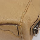 PRADA Bowler Bag Stand Bag Hand Bag Leather Beige Silver Auth am13082A-13
