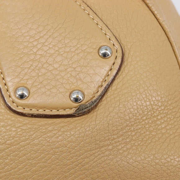 PRADA Bowler Bag Stand Bag Hand Bag Leather Beige Silver Auth am13082A