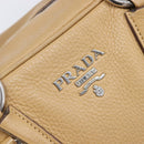 PRADA Bowler Bag Stand Bag Hand Bag Leather Beige Silver Auth am13082A-16