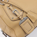 PRADA Bowler Bag Stand Bag Hand Bag Leather Beige Silver Auth am13082A-17