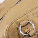 PRADA Bowler Bag Stand Bag Hand Bag Leather Beige Silver Auth am13082A-19