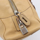 PRADA Bowler Bag Stand Bag Hand Bag Leather Beige Silver Auth am13082A-20