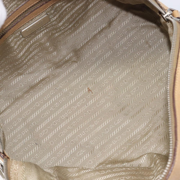 PRADA Bowler Bag Stand Bag Hand Bag Leather Beige Silver Auth am13082A
