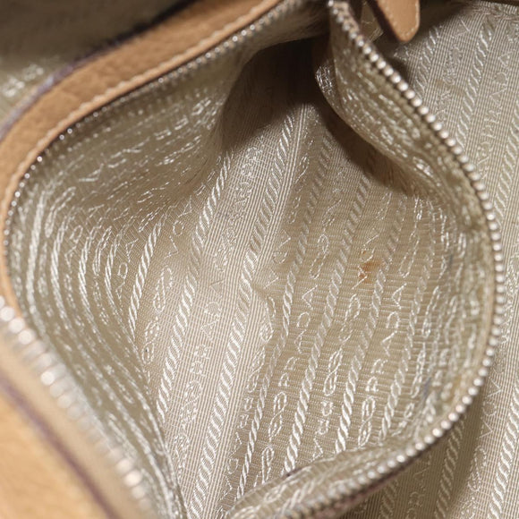 PRADA Bowler Bag Stand Bag Hand Bag Leather Beige Silver Auth am13082A