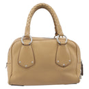 PRADA Bowler Bag Stand Bag Hand Bag Leather Beige Silver Auth am13082A-3