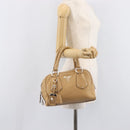 PRADA Bowler Bag Stand Bag Hand Bag Leather Beige Silver Auth am13082A-30