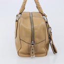 PRADA Bowler Bag Stand Bag Hand Bag Leather Beige Silver Auth am13082A-5