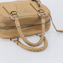PRADA Bowler Bag Stand Bag Hand Bag Leather Beige Silver Auth am13082A-7