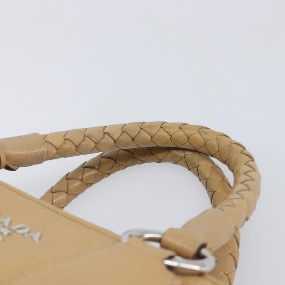 PRADA Bowler Bag Stand Bag Hand Bag Leather Beige Silver Auth am13082A