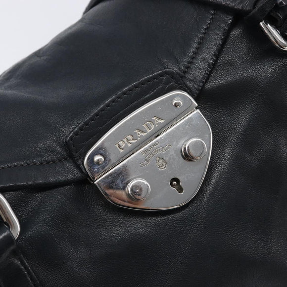 PRADA Ready Lock Shoulder Bag Leather Black Silver BR3282 Auth am13083V
