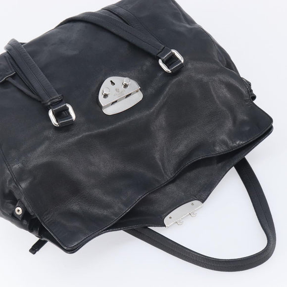 PRADA Ready Lock Shoulder Bag Leather Black Silver BR3282 Auth am13083V
