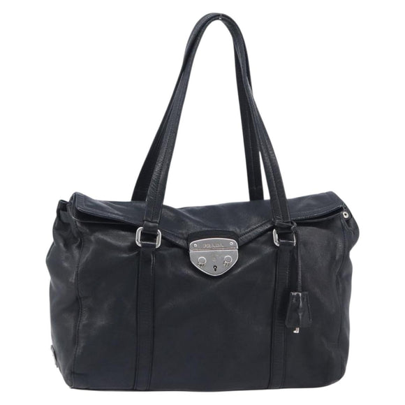 PRADA Ready Lock Shoulder Bag Leather Black Silver BR3282 Auth am13083V