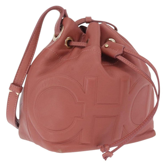 Jimmy Choo Juno Shoulder Bag Leather Pink Gold Tone Auth am13084A