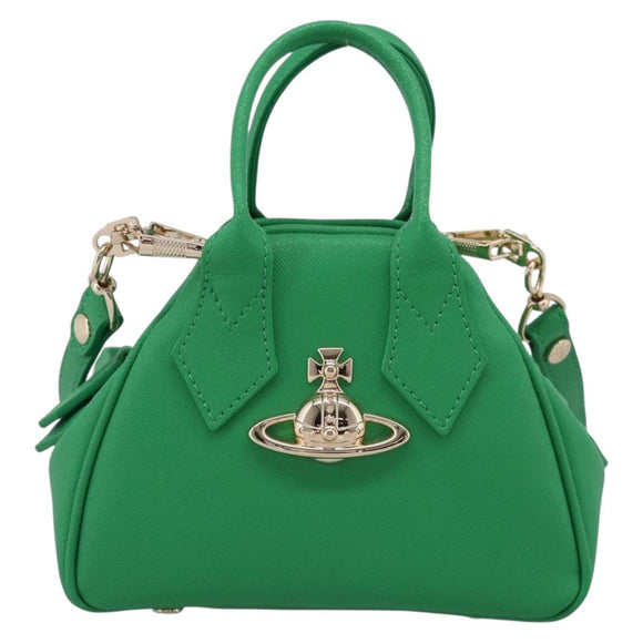 Vivienne Westwood MINI YASMINE Orb Hand Bag Leather Green Gold Auth am13089V