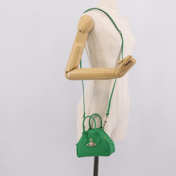 Vivienne Westwood MINI YASMINE Orb Hand Bag Leather Green Gold Auth am13089V