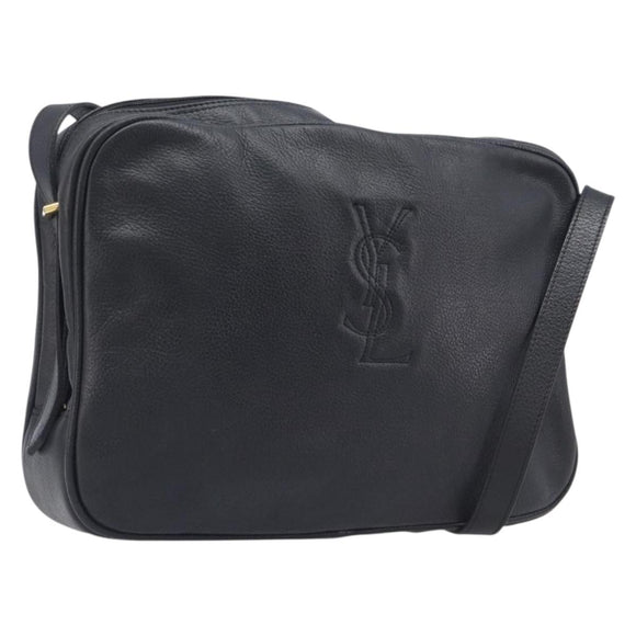 Saint Laurent Cassandra Logo Shoulder Bag Leather Black Gold Tone Auth am13091A