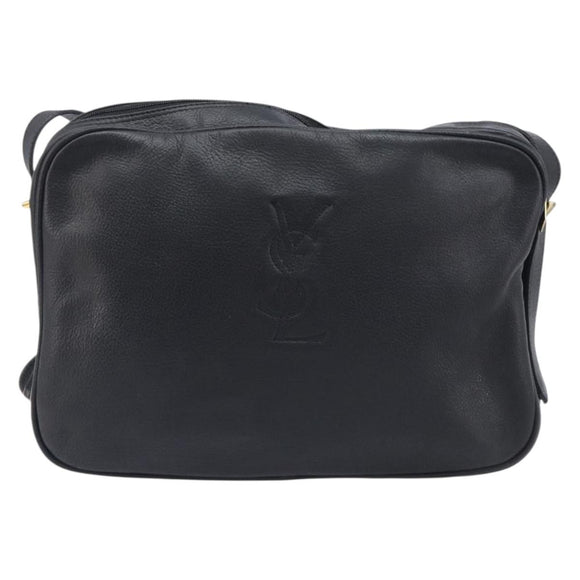 Saint Laurent Cassandra Logo Shoulder Bag Leather Black Gold Tone Auth am13091A